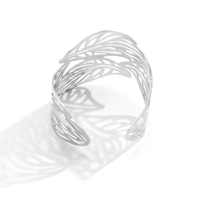 Pulsera De Hoja Vintage Para Mujer, Brazalete Ancho Con Forma De Hoja, Pieza Elegante Y Elegante, Material De Metal Resistente A La Oxidación Con Intrincado Patrón De Hojas