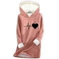 thumbnail image 3 of Feancey Women Winter Hoodies Warm Fleece Lined Hooded Sweatshirts Cute Heart Beat Print Pullover Tops Thick Thermal Loungewear Christmas Pajamas Pink 3XL, 3 of 4