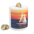 thumbnail image 2 of Sailboat Piggy Bank, Sailboat Sailing on a Calm Evening Setting Sun Colored Sky Scenery, Ceramic Coin Bank Money Box for Cash Saving, 3.6" X 3.2", Dark Blue Orange White, by Ambesonne, 2 of 4
