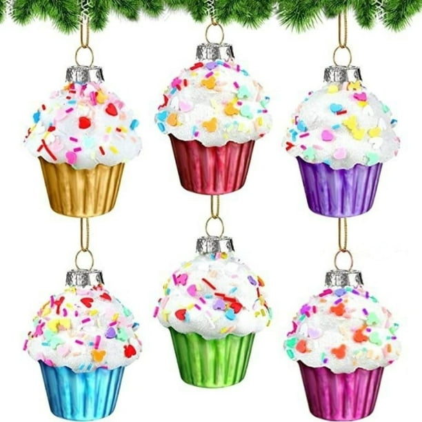 Nuevos adornos para árboles de Navidad, adornos colgantes de frutas, piña, adornos de cristal para cupcakes, adornos navideños