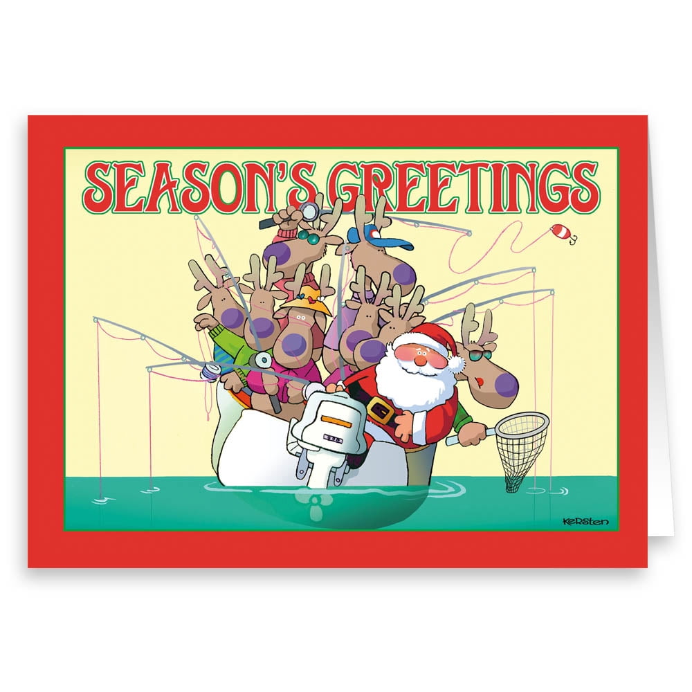 Santa Fishing in Boat Christmas Card- 18 Cards & Envelopes - Walmart.com