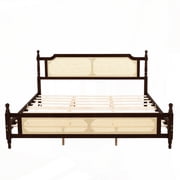 King Pine Bed with Rattan Headboard & Footboard - Espresso