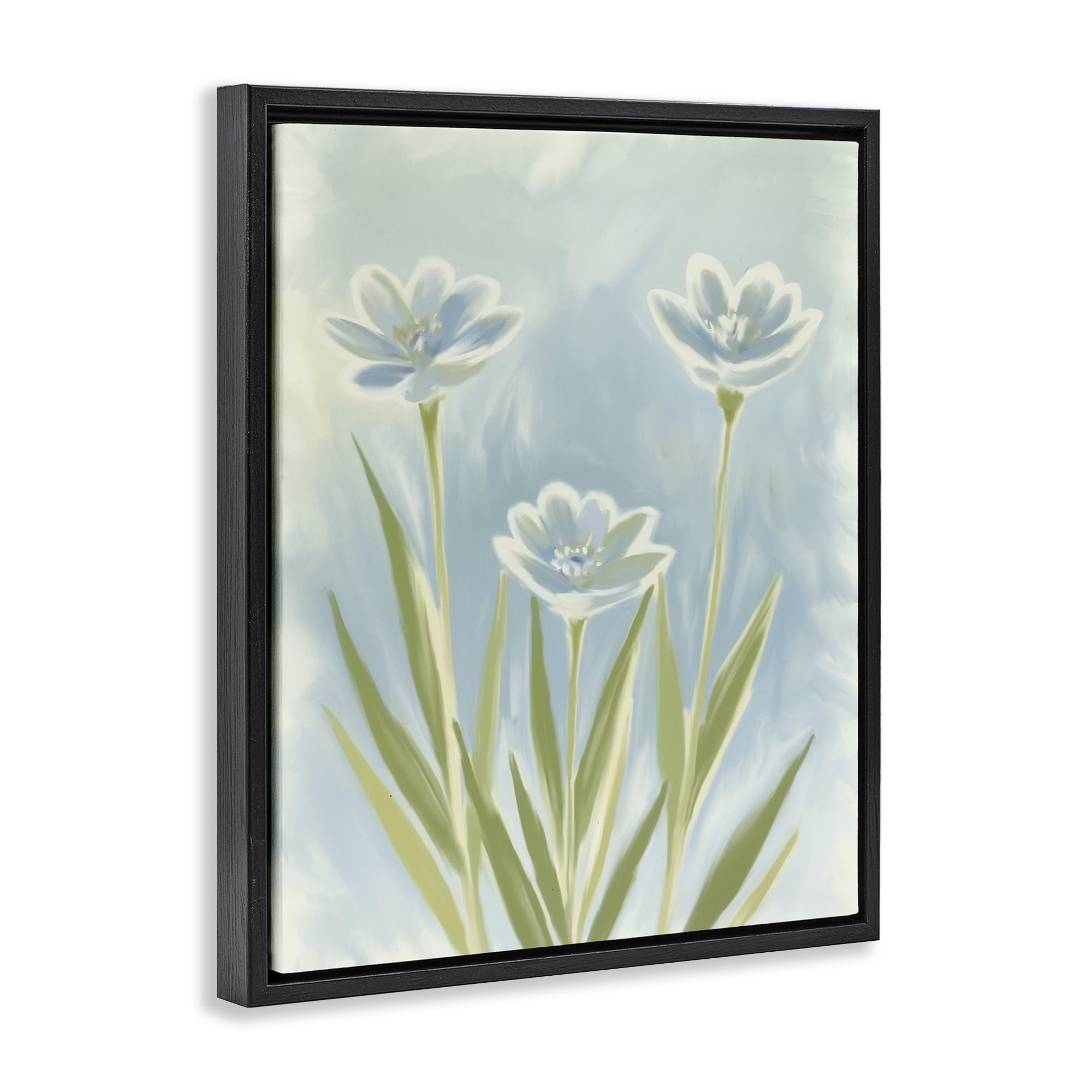 Stupell Industries Three Blue Petals Black Framed Floater Canvas Wall Art, design by Kim Allen