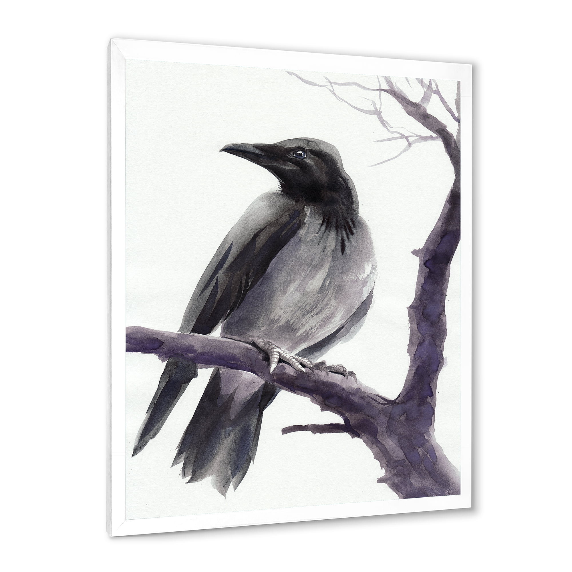 Designart 'Big Crow Sitting On A Branch' Traditional Framed Art Print