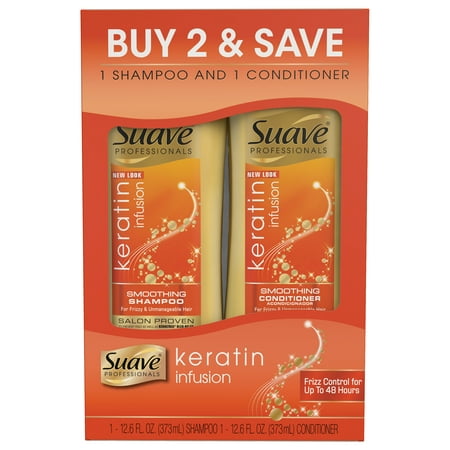 (2 pack) Suave Professionals Keratin Infusion Smoothing Shampoo and Conditioner, 12.6 oz, 2 (Best Shampoo And Conditioner For Frizz)