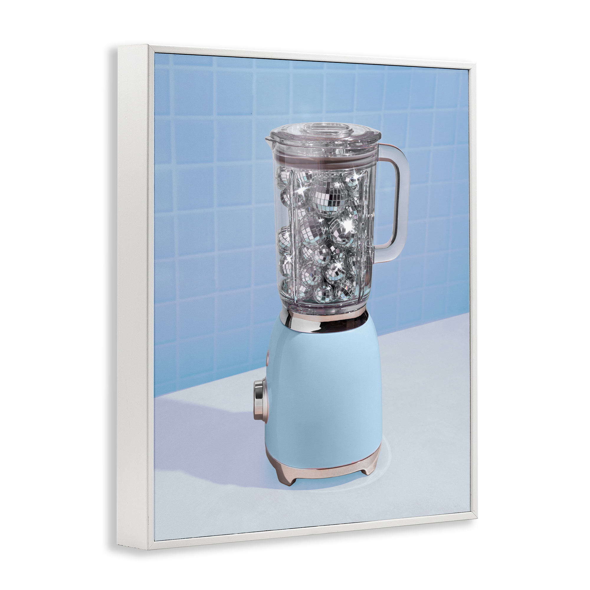 Blue Retro Disco Blender White Framed Giclee Art, design by LISH Creative