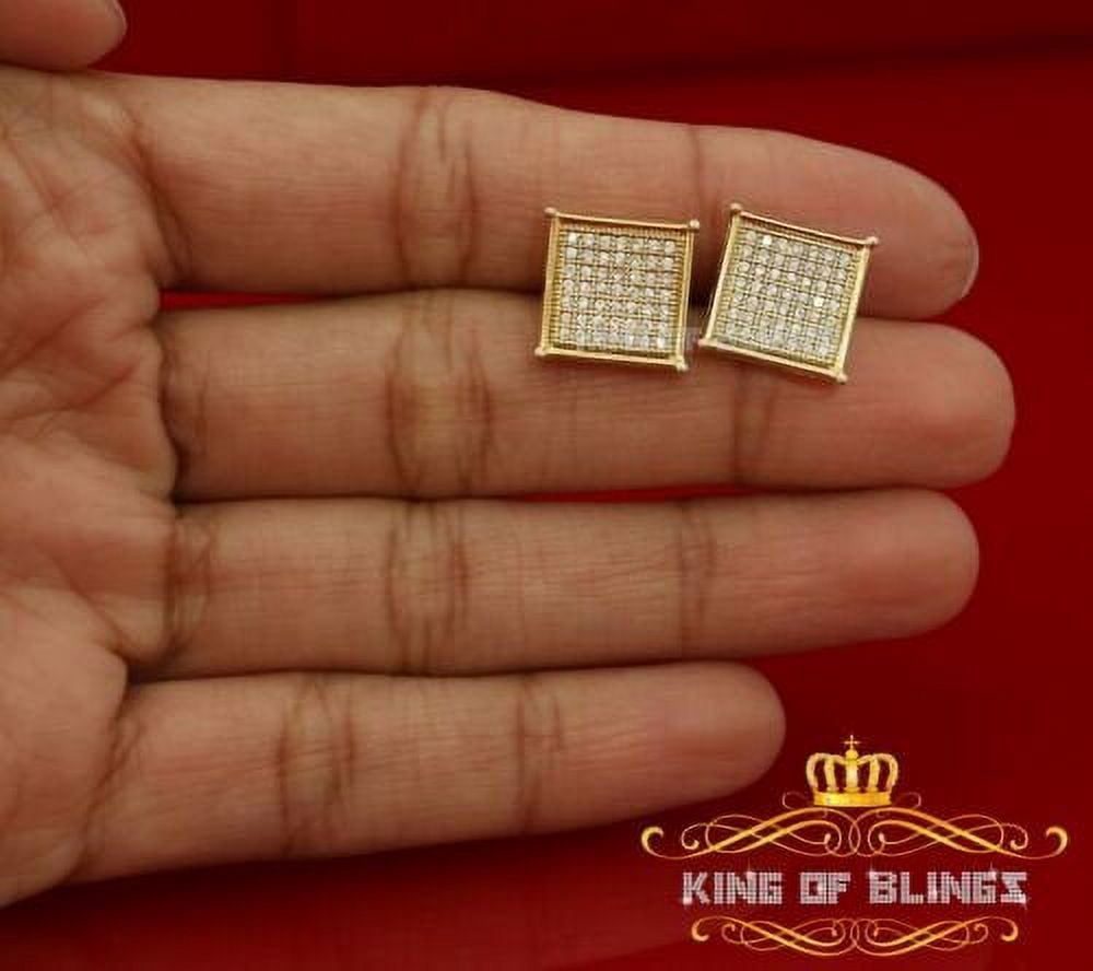 King of Bling's 925 Yellow Silver Hip Hop 0.78ct Cubic Zirconia Women's Square Stud Earrings