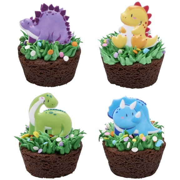 CakeDrake Cupcake Rings Cute Dinosaur Party Toppers 12 Count Assorted Colors