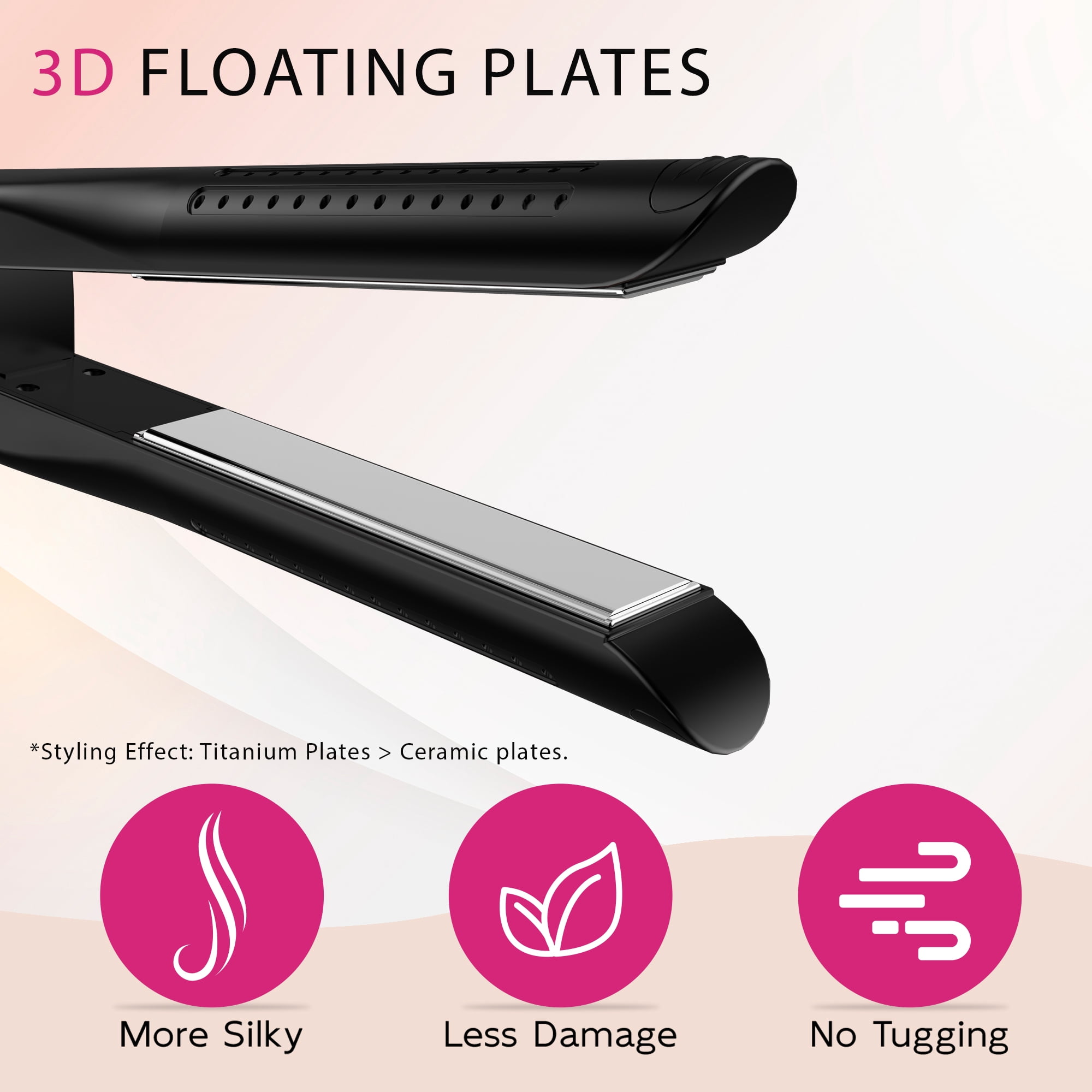 Nicebay Airflow Styling, Hair Straightener, 1 inch Curling Wand Cool Air Vent, 5 Temp, Universal Voltage