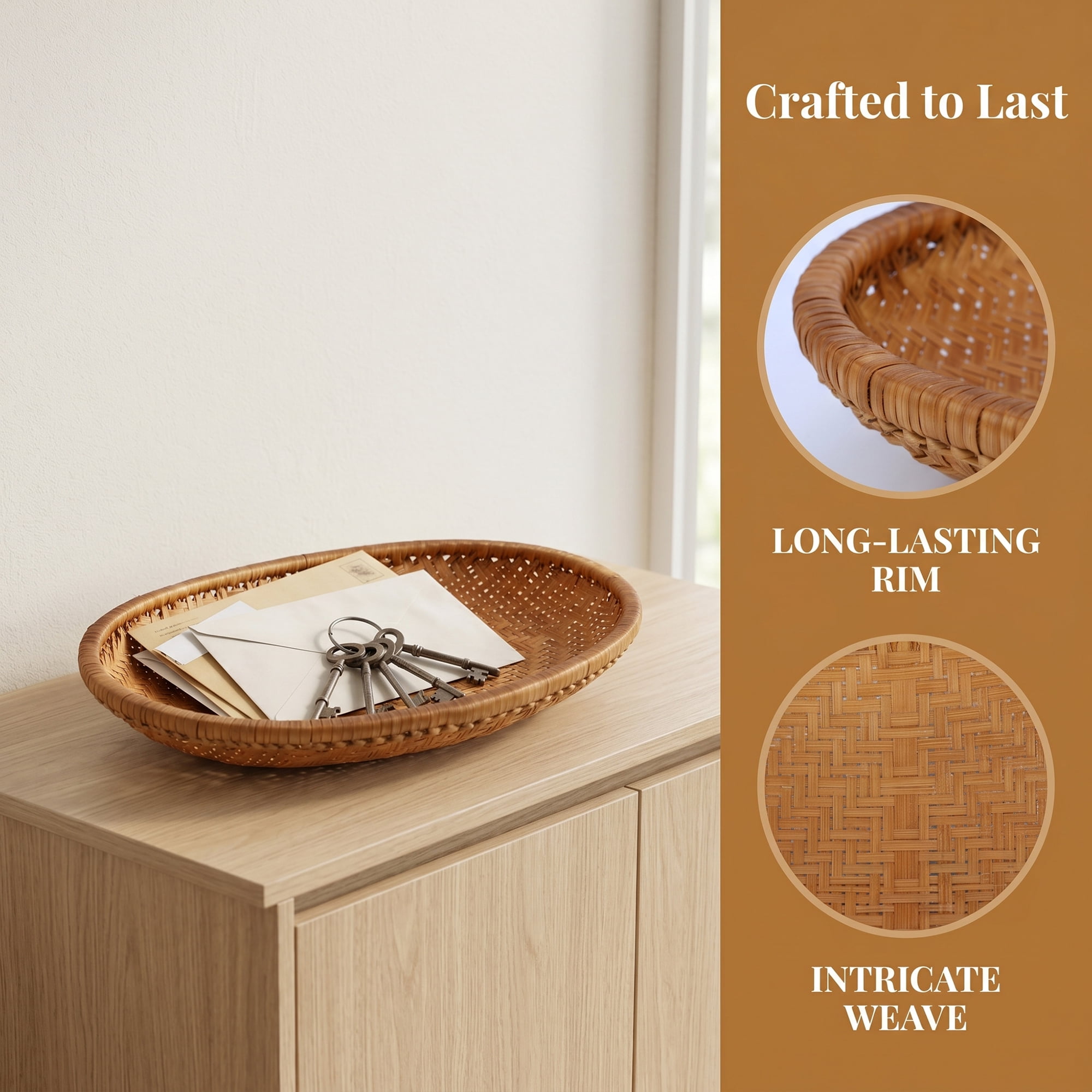 Unique Bargains Rattan Serving Tray Woven Rectangular Bamboo Basket Brown 12.6*9.1*2.4inch