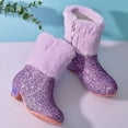 thumbnail image 5 of LYHao Girls Winter Warm Knit Boots For Little Girls — Cozy Lined Ankle Boots With Top Handle For Autumn And Winter ,Girls Boots Sizes 1.5 Purple(9.5-10 Years), 5 of 6