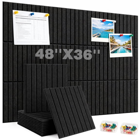 Budiwati Felt Bulletin Board 48" x 36", 12 Pack Cork Board with Pushpins Adhesive Tabs, Thick Cork Board for Office Kitchen Classroom
