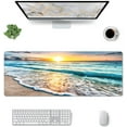 thumbnail image 2 of Blue Beach Ocean Gaming Mouse Pad Desk Mat XL 31.5×11.8 Inch Sunrise Sunset Sea Extended Mousepad 30X80cm with Non-Slip Rubber Base Stitched Edge Large Desk Pad for Gamer Office Home Work, 2 of 6