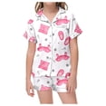 thumbnail image 1 of MEZZALL Pyjama Imprimé Mignon pour Filles, Manches Courtes, Boutonné, Shorts, Ensemble de Maison, 6-7 Ans, 1 of 6