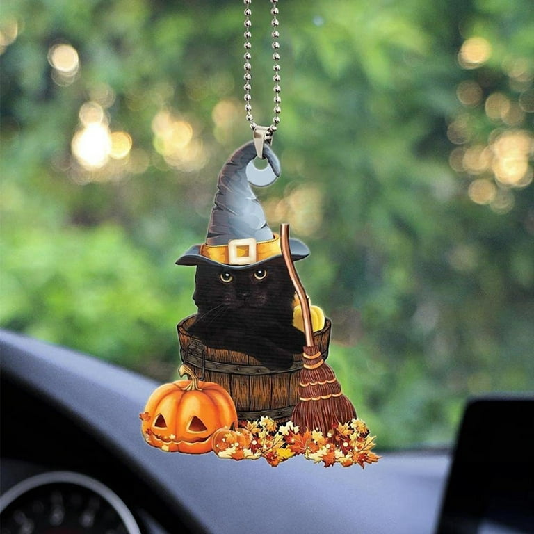 Yesbay Funny Cat Dog Witch Hat Pumpkin Shape Car Mirror Pendant Auto Rear  View Mirror Hanging Ornament Car Decoration 