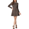 thumbnail image 1 of INSPIRE CHIC Robe Élégante à Volants pour Femme en Faux Suède à Col Rond à Manches Longues m Brun Foncé, 1 of 6