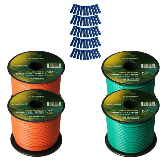 Harmony Car Primary 14 Gauge Power or Ground Wire 400 Feet 4 Rolls Green Orange