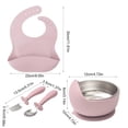 thumbnail image 3 of Guodhu Stainless Steel Plate with Suction Base Feeding Set Silicone Bowl Bib Fork Spoon Non Slip Utensils Pink(Pink), 3 of 6