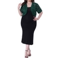 thumbnail image 2 of Cárdigans cortos de mujer plus size Agnes Orinda, con frente abierto, mangas cortas, encaje floral y boleros transparentes 1X verde oscuro, 2 of 6