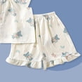 thumbnail image 5 of KPOPLK Toddler Girl Summer Outfit Baby Girl Smocked Ruffle Sleeve Shirt Top and Shorts Set 2 Piece Outfits Clothing for 6M-13T Size 2-3 Years,Light Blue, 5 of 5