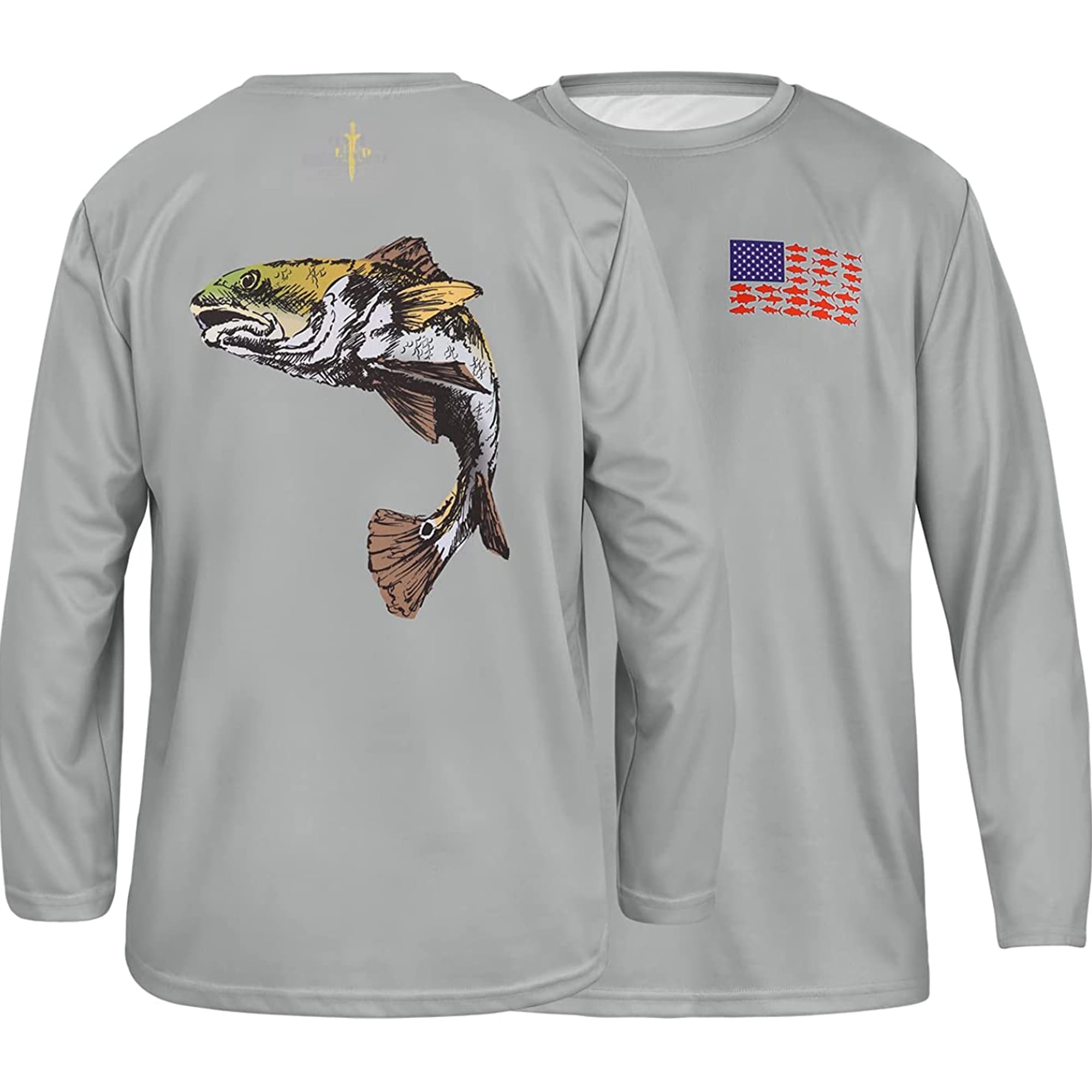 LRD Fishing Shirts for Men Long Sleeve UPF 50 Sun Protection Performance  Shirt Redfish Gray - XL 