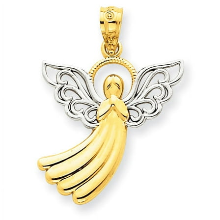 14k and White Rhodium Filigree Angel Pendant D3722