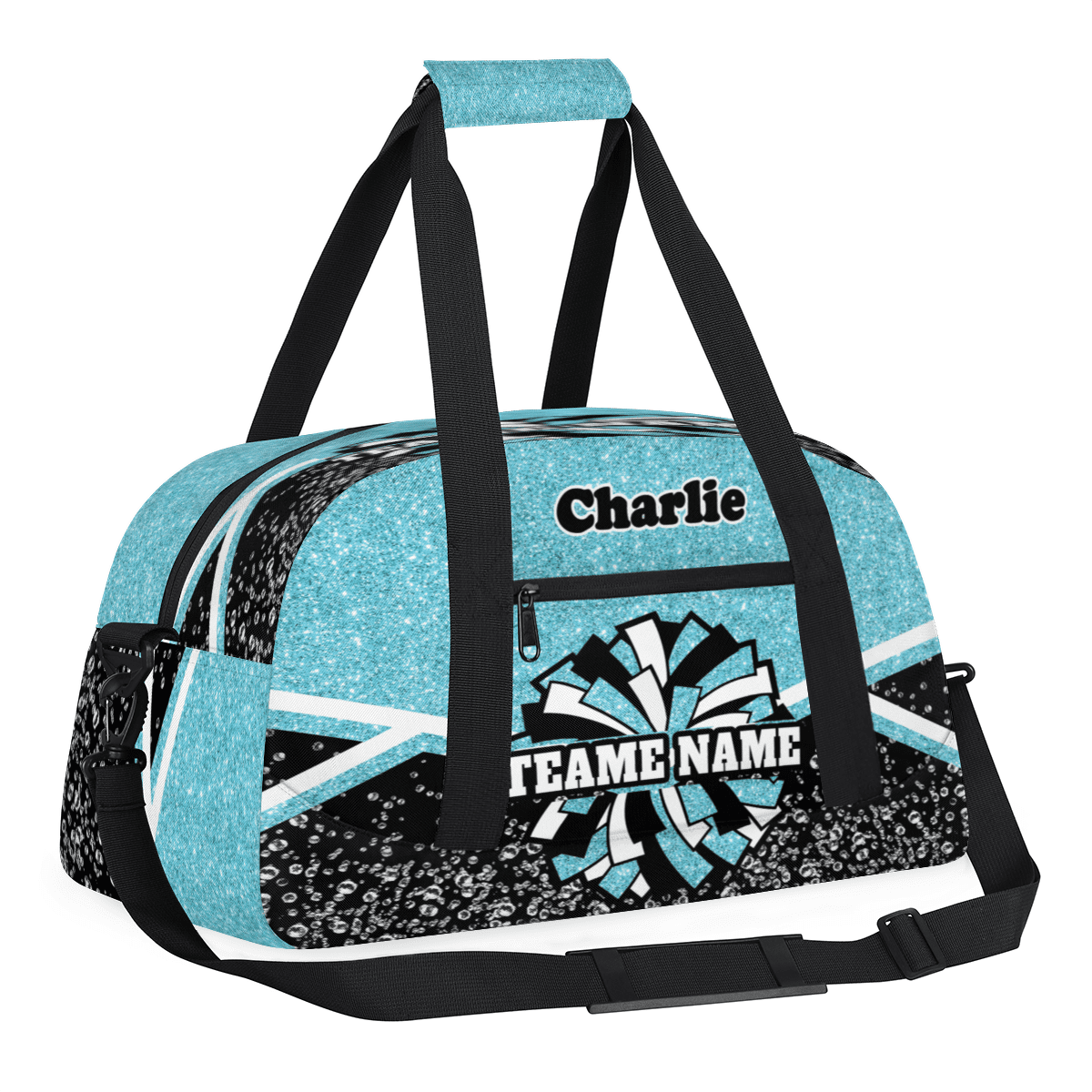 Personalized Cheerleader Bag Dance Bag, Custom Team Bag Gym Bag Sport Duffel Bag, Weekender Bags Travel Bag for Cheer Team Azure Glitter