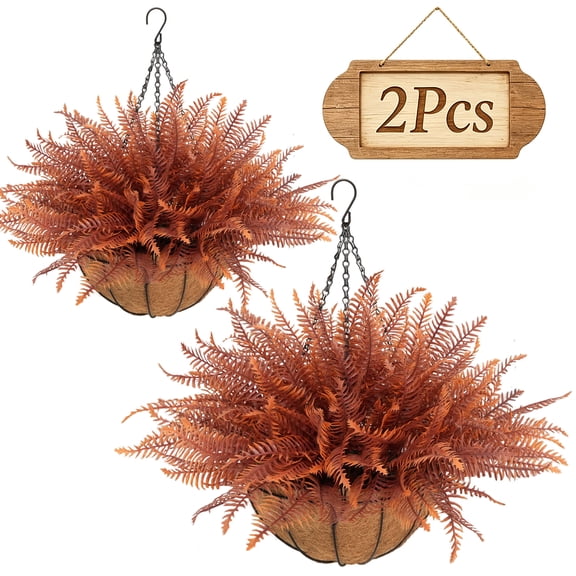 2Sets Autumn False Fern Plant, Artificial Hanging Basket, 24Pcs Boston Fern Single Branch, Suitable for Indoor Balconies, Courtyard Terraces and Outdoor Decoration.