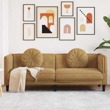 vidaXL Sofa with Cushions 3-Seater Brown Faux Suede Leather