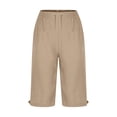 thumbnail image 4 of HKYNLAG Linen Bermuda Shorts for Women Knee Length Lightweight Capri Pants Summer High Waisted Cotton Shorts with Pockets Khaki XL, 4 of 5