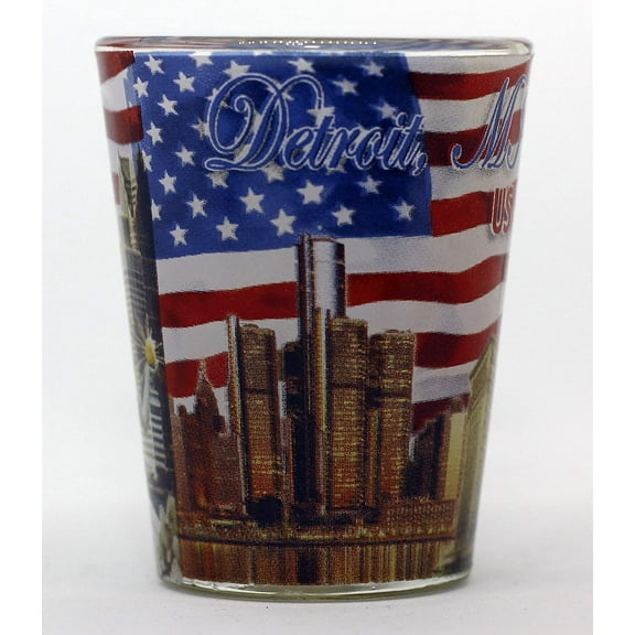 Detroit Michigan USA Flag Monuments Collage Shot Glass