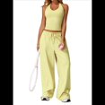 thumbnail image 3 of Pantalones Deportivos Casuales Holgados de Pierna para Mujer, Rectos, de Tiro Bajo, con Bolsillos con Cordón Elástico Amarillo XL, 3 of 8