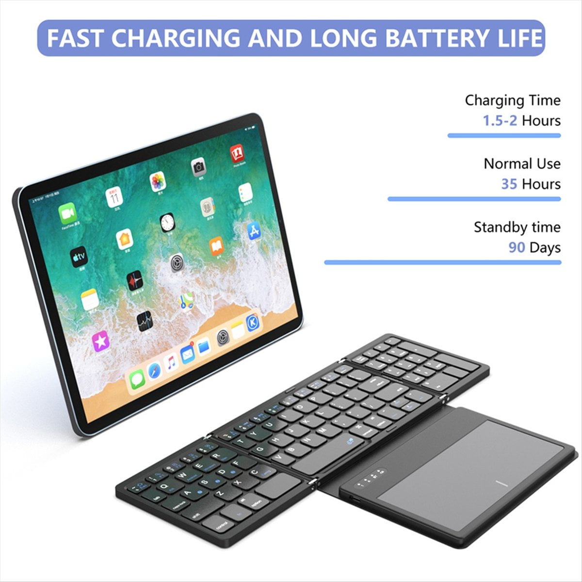 Foldable Bluetooth Keyboard with Touchpad Pocket Folding Keyboard for Laptop Tablet Wireless Rechargeable Keyboard