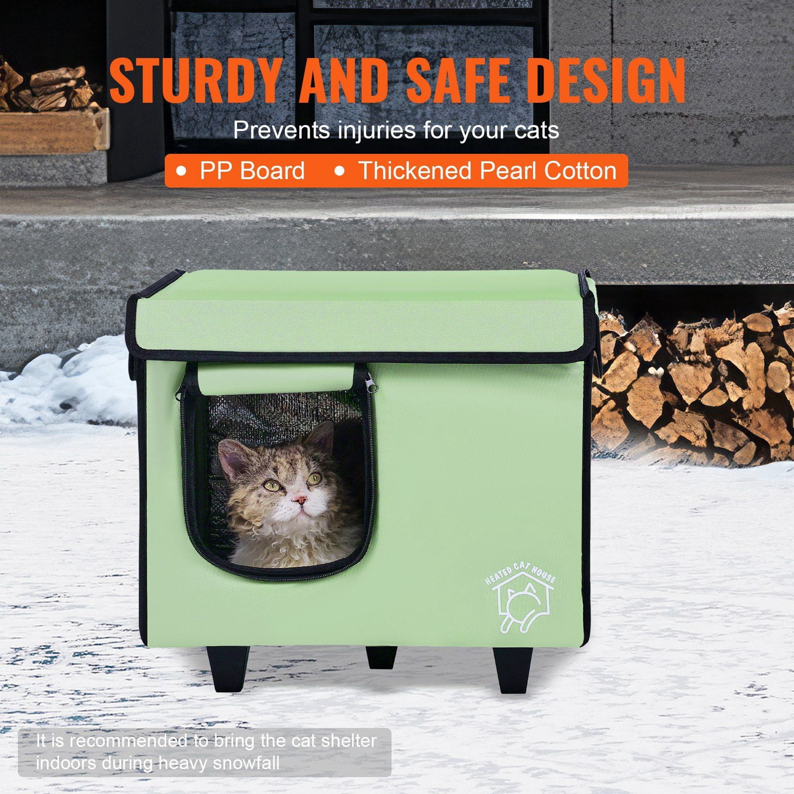 Outdoor Heated Cat House with Weatherproof Cover & Detachable Heated Pad – Insulated Winter Shelter for Pets (Green, Small)