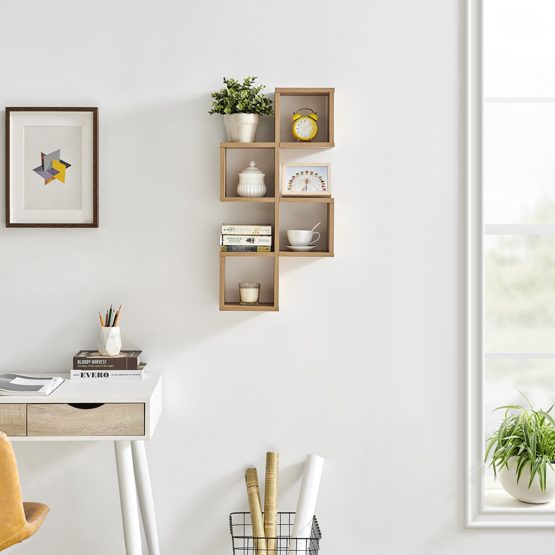 Cubby Chessboard Wall Shelf – Horizontal or Vertical - Chestnut
