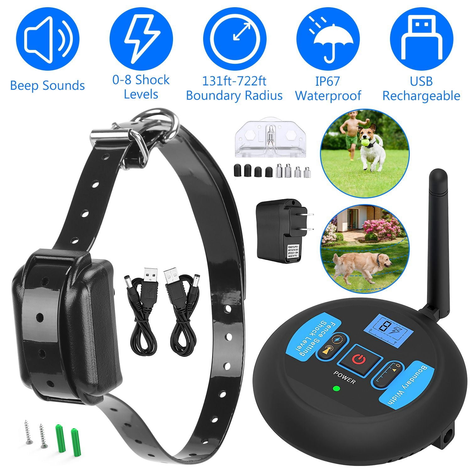 Wireless Electric Dog Fence Pet Shock Boundary Containment System Electric Training Collar For Small Medium Large Dogs
