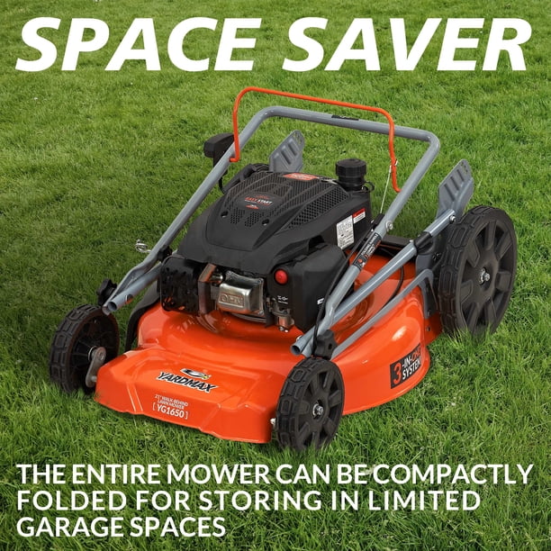 YARDMAX 21 in. 170cc Gas Powered Manual Lawn Mower, 3-in-1 Walk