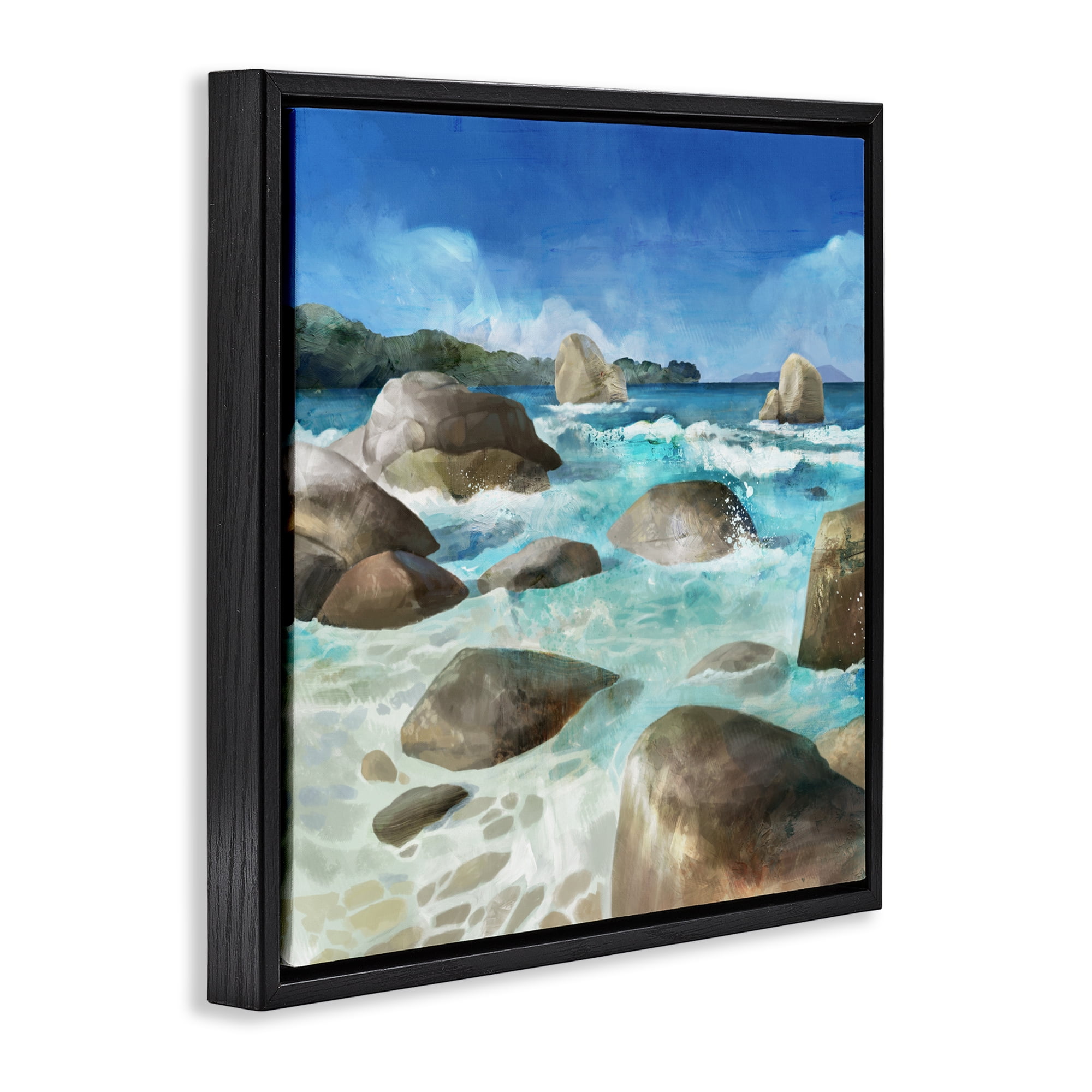 Stupell Industries Low Tide Rocks on Shore Black Framed Floater Canvas Wall Art, design by Mauro Devereaux