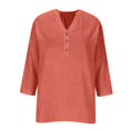 thumbnail image 5 of MVRLSH Womens Tops Shirts Blouse Casual 3/4 Sleeve V Neck Button Solid Plus Size Breathable Summer Top Loose Fit Linen Blouses Red - M, 5 of 7