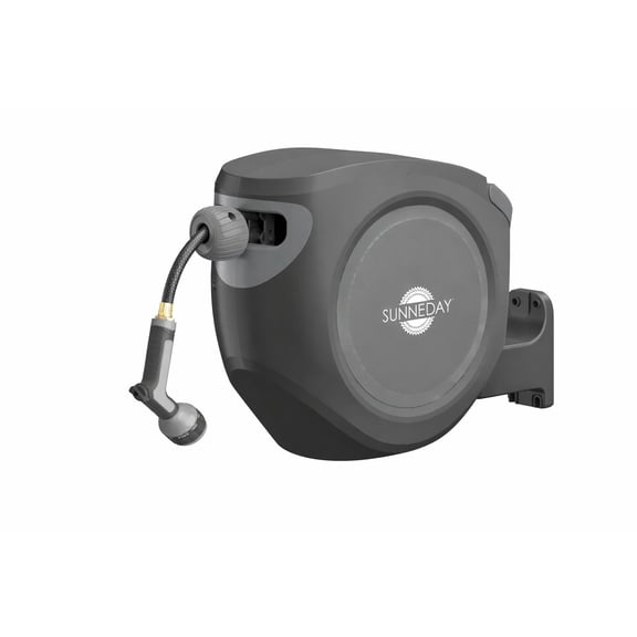 Sunneday 100ft Retractable Hose Reel 5/8 | Automatic Retractable Hose Reel w/Wall Mount | Easy to Assemble Water Hose Reel w/Flexible Swivel Mount | Retractable Garden Hose Reel (100ft.Black/Gray)