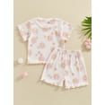 thumbnail image 4 of CIYCuIT Toddler Little Girls Cute Shorts Sets Flower Print Short Sleeve T-shirt + Elastic Waist Shorts 2Pcs 6M 12M 18M 24M 3T 4T Kids Casual Short Pants Sets, 4 of 9