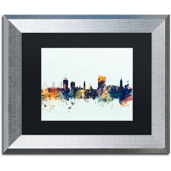 Trademark Fine Art 'Cardiff Wales Skyline Blue' Canvas Art by Michael Tompsett Black Matte, Silver Frame