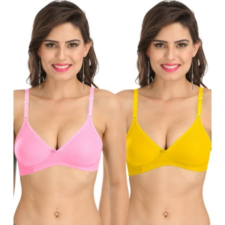 

Ossirrio Women s Everyday Non Padded Non Wired 3/4th Coverage T-Shirt Bra with Free Transparent Strap Yellow Pink