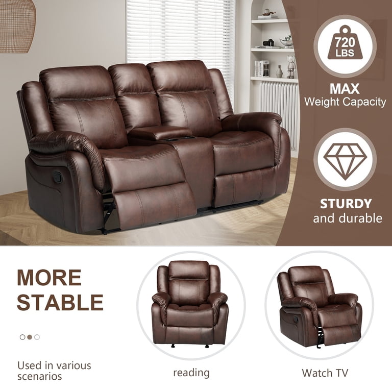 Hybition 3-Piece Living Room Set, PU Leather Reclining Sofa Set