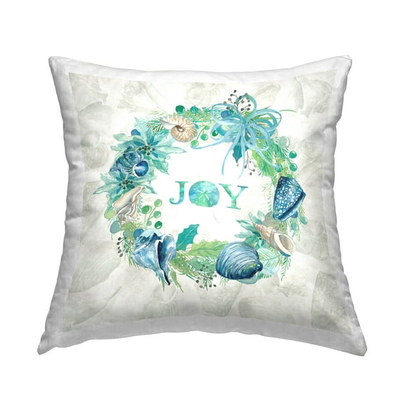 Stupell Industries Joy Seashell Wreath Square Decorative Printed Throw Pillow, 18 x 18