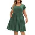 thumbnail image 2 of Patlollav Womens Large Round Neck Doll Solid Color Fold Wooden Ear Double Pocket Dress, 2 of 6