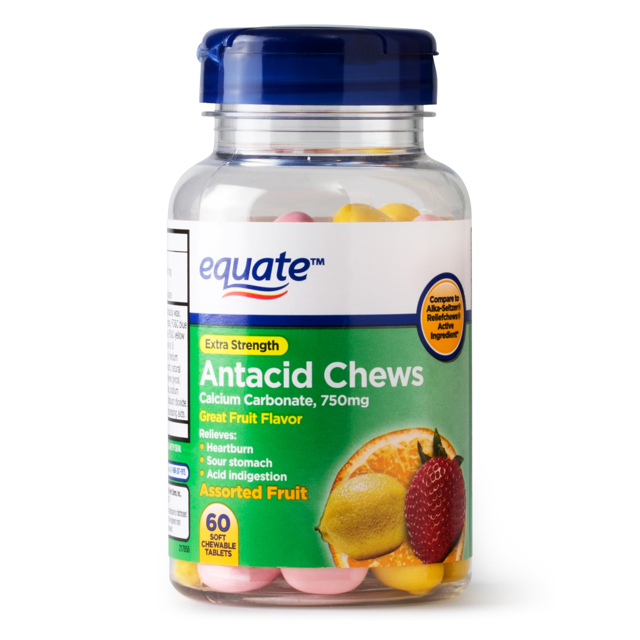 Equate Extra Strength Antacid Assorted Fruit Chewables, 750 mg, 60 Ct