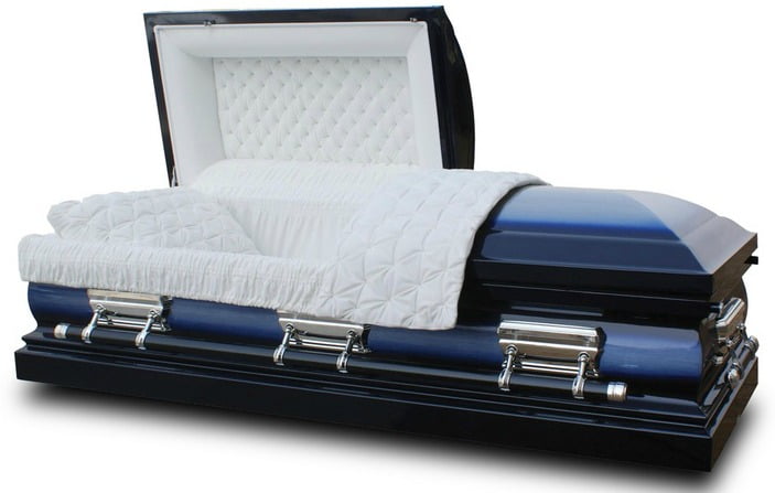 Overnight Caskets, Funeral Casket, Lincoln Blue With White Interior ...