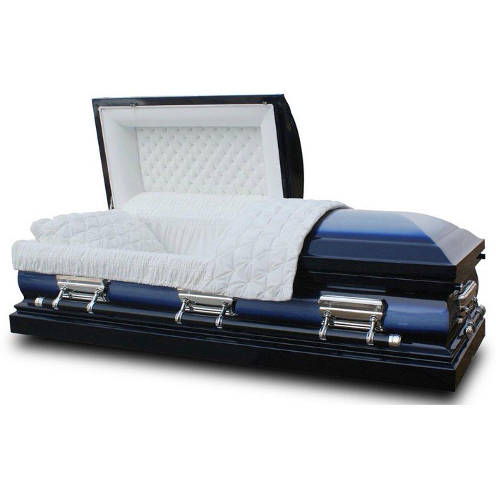 Overnight Caskets, Funeral Casket, Lincoln Blue With White Interior