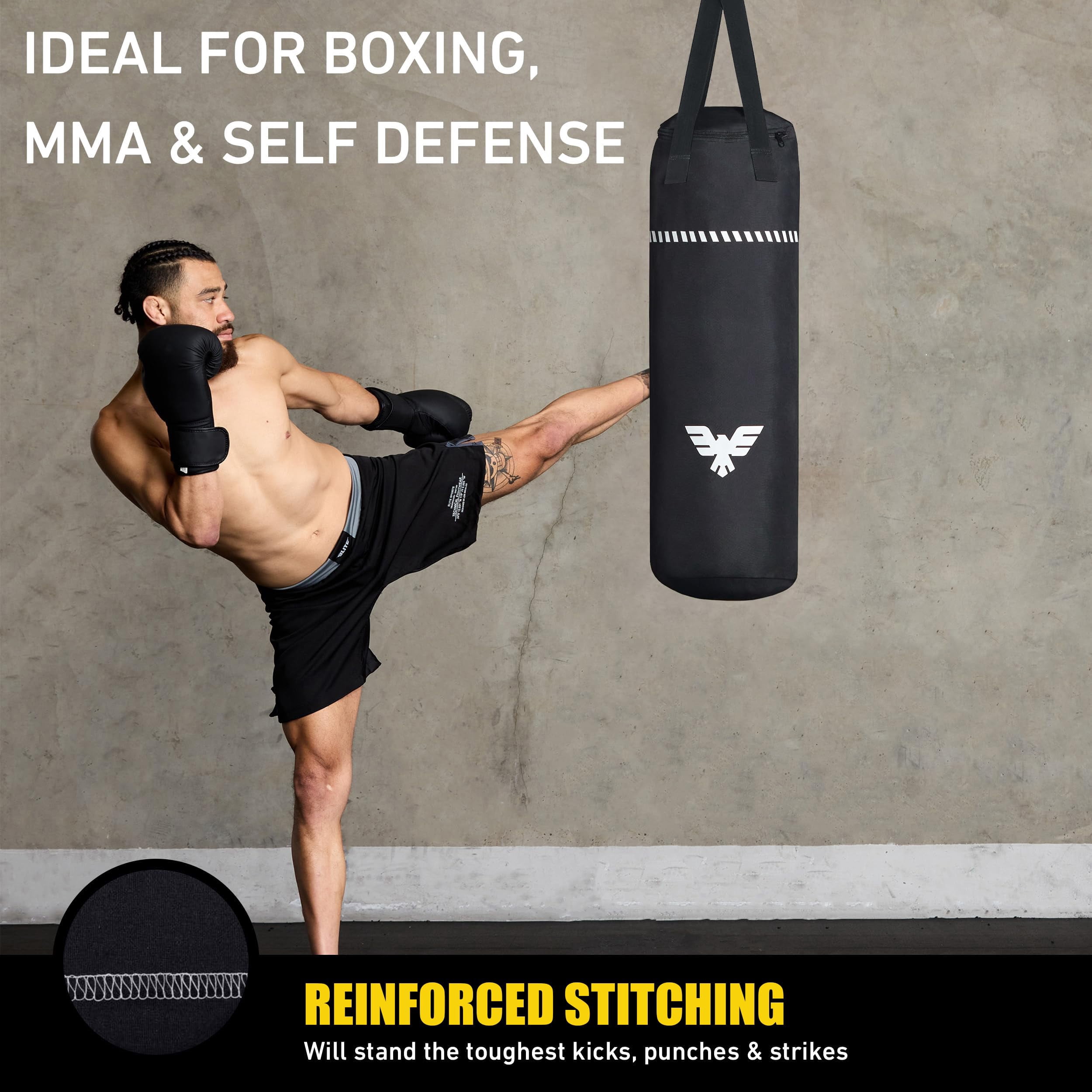 Boxing Bag 4 Ft - Heavy Duty Canvas Punching With Straps For  Mma Muay Thai Kickboxing Martial Arts & Fitness Unfilled